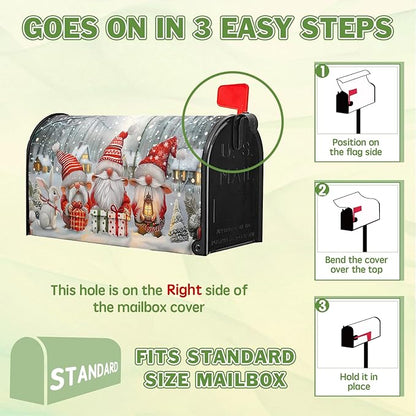 Christma Mailbox Cover Winter Santa Claus Mailbox Covers Magnetic Cute Gnomes Post Letter Box Cover Standard Size 21x18 inch for Garden Outdoor Colorful Gifts