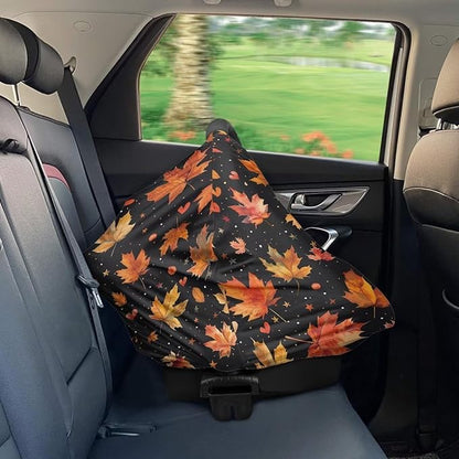 AFPANQZ Maple Leaves Baby Car Seat Covers for Girls All Weather Multifunctional Infant Car Seat Canopy Nursing Breastfeeding Scarf Shield Soft Breathable Stretchy 360 Coverage for Babies