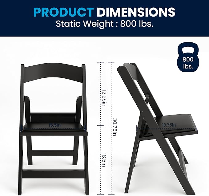 Flash Furniture Hercules Series Folding Chairs for Weddings and Formal Events, Stackable Commercial Event Seats with 1,000-lb. Static Weight Capacity, Set of 4, Black