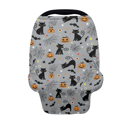 Coldinair Black Cat Print Nursing Cover Baby Breastfeeding Cover for Infant Feeding Cover Breathable Privacy Breast Feeding Cover Carseat Canopy Cover with Halloween Pumpkin Bat and Cobweb Pattern