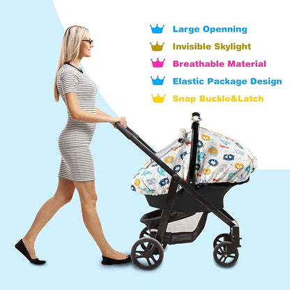 SMTTW Baby Car Seat Cover - Universal Fit, Snug, Breathable, Canopy for Boys/Girls, Ideal for All Seasons (Numbers)