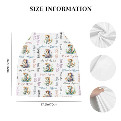 Personalized Baby Car Seat Cover with Name Stroller Canopy Custom Seahorse Carseat Cover Newborn Baby Boy Girl Nursing Cover for Moms First Birthday Gift