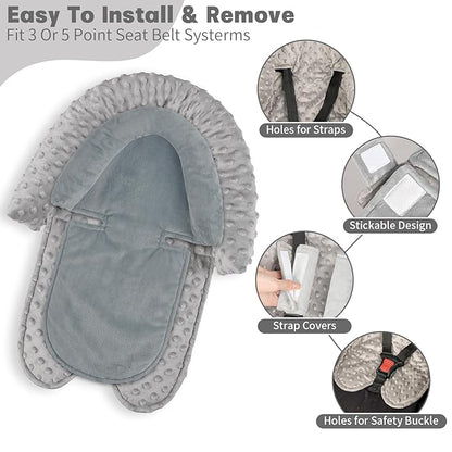 Infant Car Seat Insert, Baby Car Seat Head & Body Support with 2 Straps Pads, Ultra Soft Newborn Preemie Carseat Insert Cushion for Girls Boys, Fits Car Seat, Stroller, Swing, Bouncer, Grey