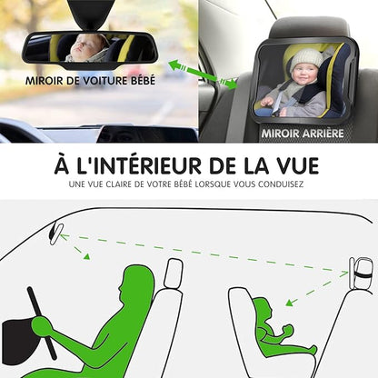 Vinabo Baby Car Mirror, Shatterproof Baby Mirror, 360° Adjustable Baby Car Mirror, Baby Rear Seat Mirror, Essential Safety - Suitable for All Types of Headrests