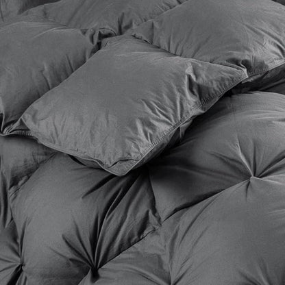 Luxurious Goose Down Feather Fiber Comforter Oversize California King Size Duvet Insert, Pinch Pleat Ruffled Twisted Flower, 108 x 98 inches, 100% Egyptian Cotton Cover, 80 oz. Fill Weight, Gray