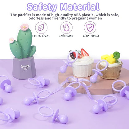 36 Plastic Pacifiers for Baby Shower Game, 2.75’’ Baby Shower Pacifiers, Purple Pacifiers for Baby Shower Decoration DIY, Gender Reveal Party Table Scatter/Baby Shower Party Favors (Purple)