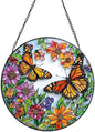 Suncatcher Stained Glass Window Hanging - Butterfly Glass Panel with Metal Chain and Hooks Handmade Sun Catcher Decoration for Window Garden Home Christmas & Birthday Gifts (8 Inch)