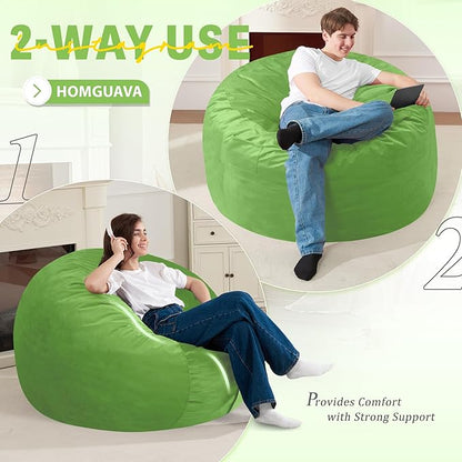 Homguava 3FT Bean Bag Chair: 3' Bean Bags with Memory Foam Filled, Large Beanbag Chairs Soft Sofa with Dutch Velvet Cover-Lime