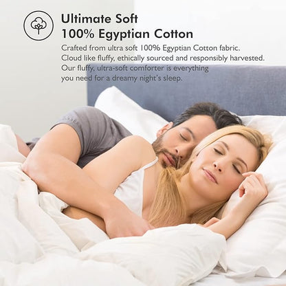 Luxurious White Solid Medium Weight, Twin Size Goose Feathers Down Comforter for All-Season Weather Duvet Insert, Premium Baffle Box, 100% Egyptian Cotton Cover, 55 oz. Fill Weight