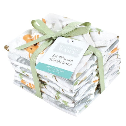 Hudson Baby Unisex Baby Cotton Muslin Washcloths, Woodland, One Size