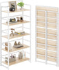 No Assembly Folding Bookshelf, 5 Tiers Collapsible Book Shelf for Home Office, Vintage Wood Foldable Bookcase Storage Organizer for Living Room Bedroom (Beige)