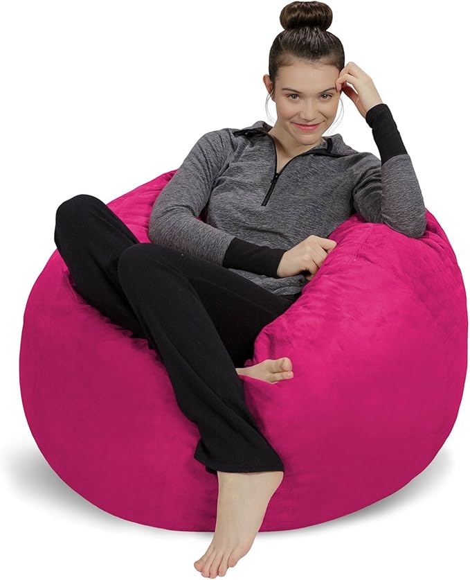 Sofa Sack Bean Bag Chair - Plush, Ultra Soft Memory Foam Bean Bag Chair with Microsuede Cover - Stuffed Foam Filled Furniture and Accessories for Dorm Room - Magenta 3'