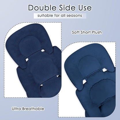 Infant Car Seat Insert for Newborn Girls Boys, Summer Mesh Baby Carseat Inserts with Strap Pads, Soft Reversible Baby Car Seat Insert Cushion Pad for Stroller, Bouncer, Swing, High Chair, Blue