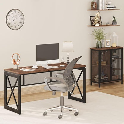 BON AUGURE 60 Inch Computer Desk for Home Office, Industrial Metal Wood Desks, Farmhouse Large Writing Table, Modern Sturdy Gaming Desk (Rustic Oak)
