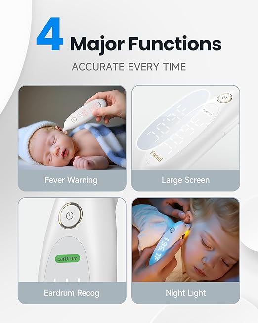 Ear Thermometer for Kids and Adults, Thermometer for Baby with Real-Time Dynamic Tympanic-Sensing Probe, 1-Button 1-Second Result Large LED Display for Easy Use & Reading
