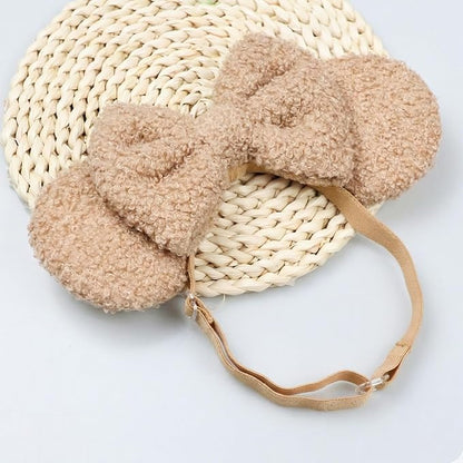 Wool Fleece Mouse Ears Headband, Adjustable Hair Bow Hairband Fluffy Headwear for Infant Toddler Baby Gilrs