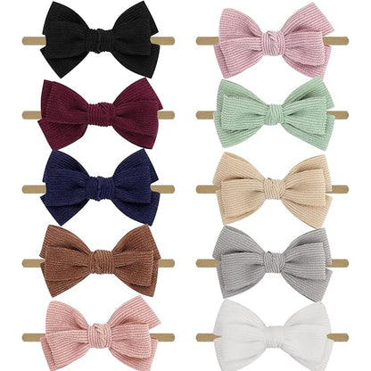 DRESHOW BQUBO Baby Girl Headbands with Bows Nylon Hairbands Handmade Hair Accessories for Newborn Infant Toddlers 10 Pack