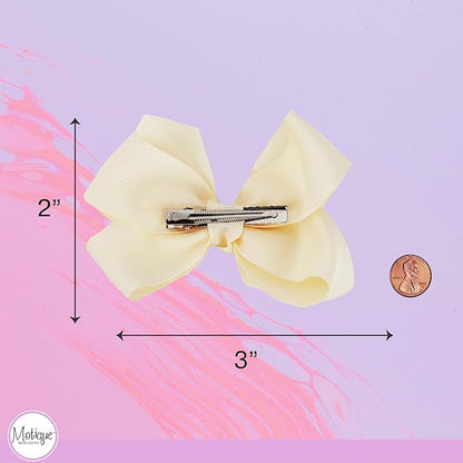 3 Inch Grosgrain Bow for Little Girls- Set of 2 (Ivory)