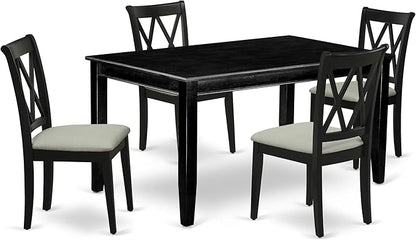 East West Furniture DUCL5-BLK-C 5 Piece Kitchen Table & Chairs Set Includes a Rectangle Dining Table and 4 Linen Fabric Dining Room Chairs, 36x60 Inch, Black
