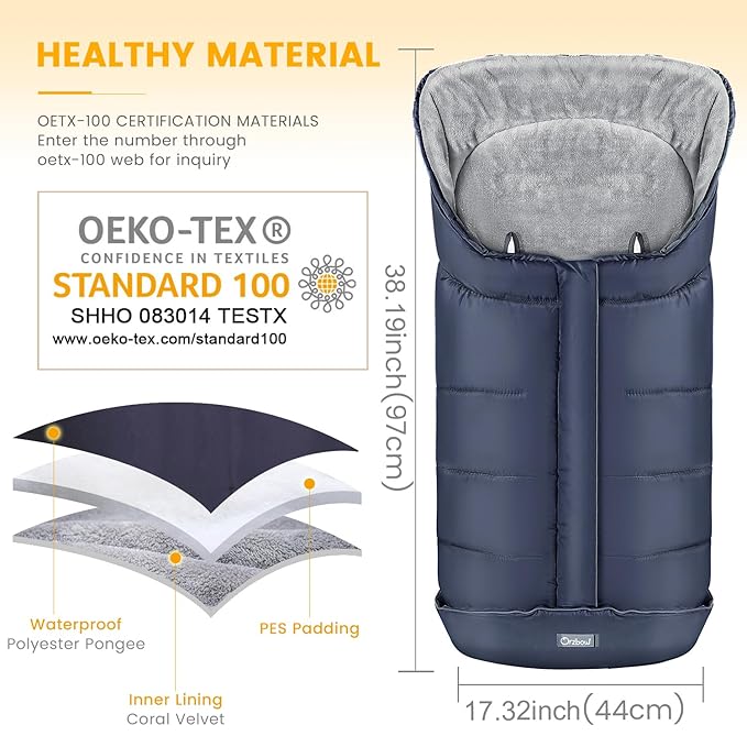 Orzbow Warm Bunting Bag Universal, Stroller Sleeping Bag Cold Weather, Waterproof Toddler Footmuff (Blue, Large)