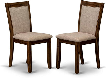 I7MZ5-50N-04 5-Pc Dining Room Set Includes a Pedestal Round Table and 4 Light Tan Polyester Fabric Padded Chairs with Padded Back - Antique Walnut Finish