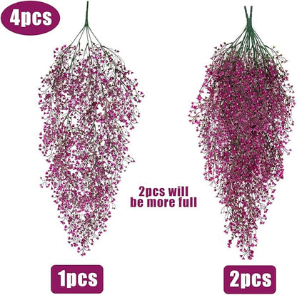 RECUTMS 4Pcs Fake Ferns Artificial Hanging Plants with 30 LED Lights Ivy Flowers Large Faux Hanging Plant for Indoor Outdoor Room Garden Porch Wedding Party Decorations (Fuchsia)