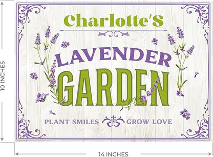 Custom Lavender Garden Sign, Personalized Name for Flower Garden, Christmas Gift and Backyard Décor Sign, 10x14 Inches, Rust Free .040 Aluminum, Fade Resistant, Made in USA by Sigo Signs