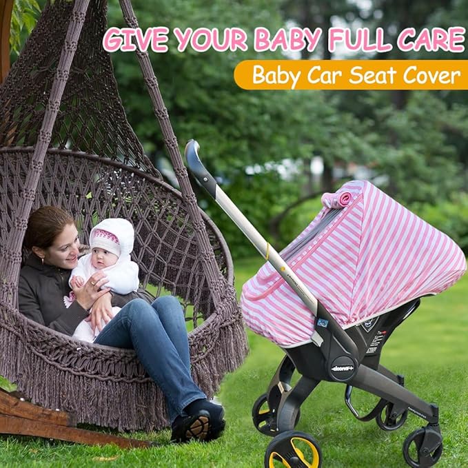 Car Seat Covers for Babies,Baby Car Seat Cover for Boys Girls, Windproof Infant Carseat Cover,Kick-Proof Car Seat Canopy with Breathable Mesh Peep Window(Pink Stripe)