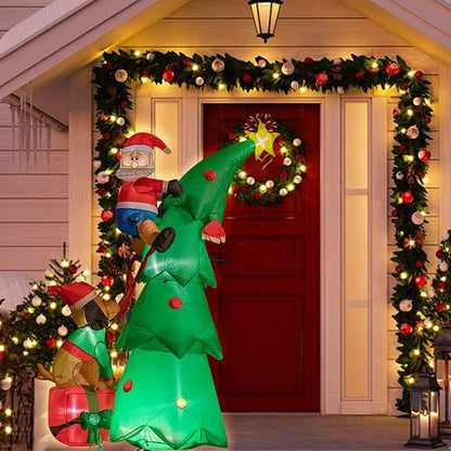 Hioasis 7 FT Christmas Inflatable Decorations - Outdoor Inflatables with Santa Claus Christmas Tree and Dog- Party Decoration for Indoor&Outdoor Courtyards Suitable for Christmas/Party/Yard