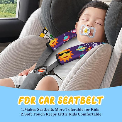 Akkya 2 Pack Seat Belt Cover Pad, Seatbelt Cushion Car Seat Strap Pads for Kids Cute Funny Carseat Stroller Shoulder Strap Protector Accessories