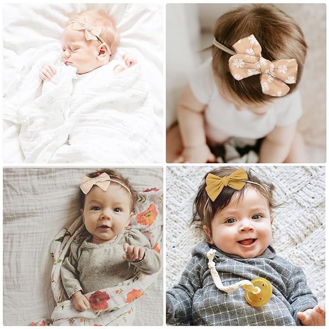 BQUBO Baby Girl Bows and Headbands Cute Headbands with Bow Nylon Hairbands Handmade Hair Accessories for Newborn Infant Toddlers 10 Pack