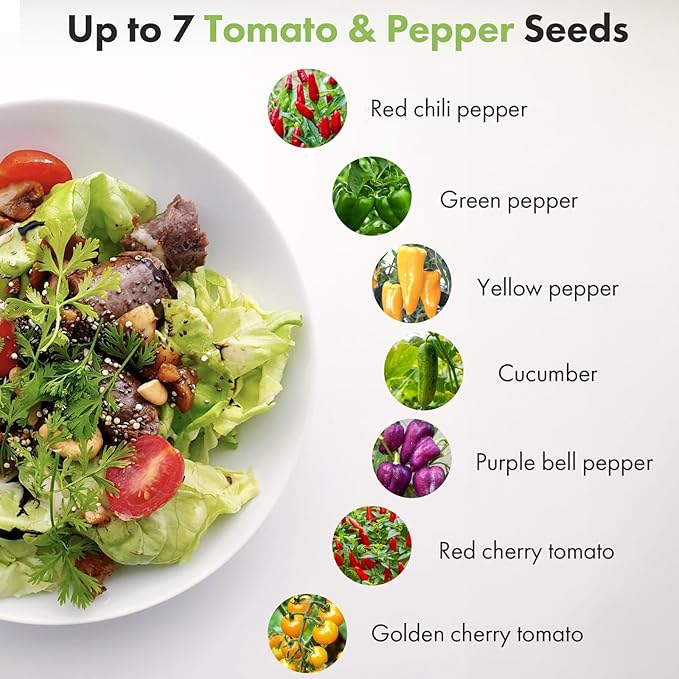 LYKOCLEAN Cherry Tomato Seed Pod for AeroGarden, idoo, Ahopegarden Hydroponics Garden, 18-pods (350 Seeds+, Include Red Chili/Purple Bell/Green/Yellow Pepper, Golden/Red Cherry Tomato)