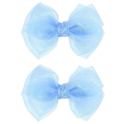 Blue Ribbon Hair Bows 4" Mesh Organza Hair Bow Alligator Clips Barrettes Ponytail Holder Decor Accessories for Women Girls Toddlers Teens Kids Children Back School Gift Set