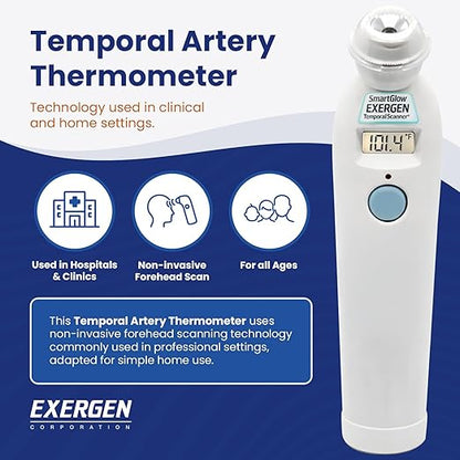 Exergen TAT-2000C Temporal Artery Thermometer – Temporal Thermometer for Kids, Newborns & Adults, Soft Glow Display, Silent Mode, 9V Battery Included