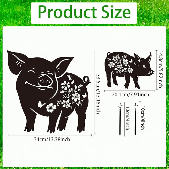 Pig Metal Garden Stakes Yard Decor, 2PCS Black Pig Silhouette Statues Garden Decorative Gifts for Yard Art, Patio, Outside, Lawn Ornaments, Outdoor Yard Art