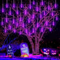 Purtuemy Halloween Lights Outdoor, Meteor Shower Lights 12 inch 8 Tubes Icicle Fairy String Lights for Halloween Christmas Decorations Tree Party Yard Outdoor, UL Plug, Purple