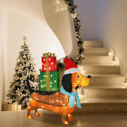 Christmas Outdoor Decoration Lighted Dog Dachshund 25" Xmas 25 LED Warm Lights 3D Decor Indoor, Battery Powered Outdoor Holiday Decorations for Home, Yard, Garden