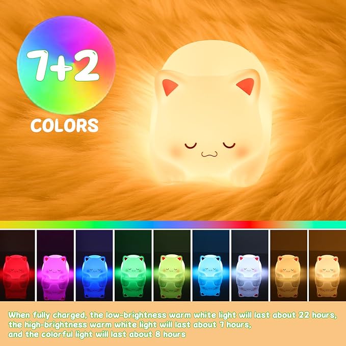 LOVERUIS Cute Night Light for Kids Cat Night-Light Baby Girl Squishy NightLight 1/3 Hour Timer Kitty Light Dimmable Nursery Lamp Colorful Nightlight Gift for Kid Toddler Kawaii Bedroom (Mimi)
