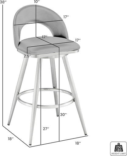 Armen Living Charlotte Swivel Bar Stool in Black Metal with Grey Faux Leather