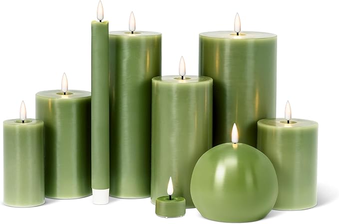 Abbott Collection Wax LED Flameless Taper Candle. Set of 2 - Green (9.5" H)