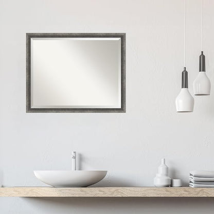 Amanti Art Grey Wall Mirror 24x30 Burnished Concrete Narrow Rectangle Bathroom Mirror for Wall Decor Living Room, Large Modern Contemporary Wood Frame, Hangs Horizonally and Vertically, Bathroom Decor