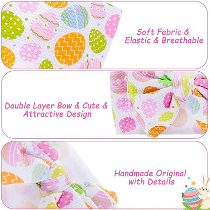 2Pcs Easter Baby Headband Rabbit Egg Easter Hair Bows for Girls Large Easter Bunny Ears Headband Toddler Girls Nylon Hair Accessories Big Bows Hairband