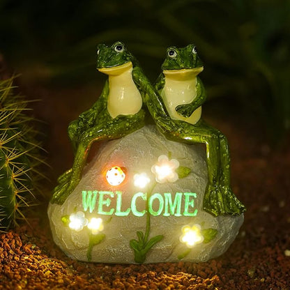 Nacome Solar Garden Outdoor Statues Frog with Succulent and 7 LED Lights - Lawn Decor for Patio, Balcony, Yard Ornament - Chrismtas Gifts for Mom Grandma