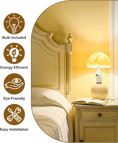 Lightdot Mid Century Modern Stepless Dimmable Table Lamp Ceramic 3000K Warmwhite Desk Lamp with Mushroom-Shaped Shade for Living Room Bedroom Bedside Nightstand Office Home Reading
