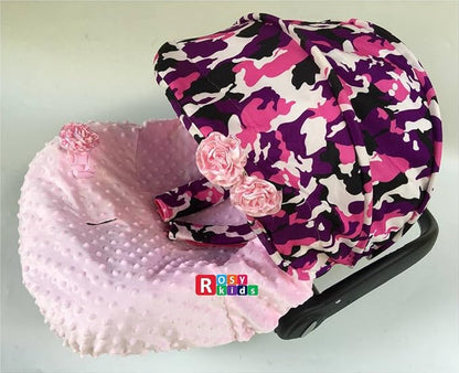 Rosy Kids Purple Camo Baby Pink Infant Car Seat Cover & Canopy Cover Kit, Universal Fit, Polyester, Nylon, Not Water Resistant