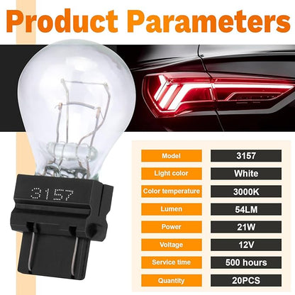 ecocstm 20 PCS 3157 Tail Light Bulb, Miniature 4157 Brake Light Bulb, Waterproof 3157 4157 Turn Signal Bulb, Automotive Side Marker Tail Light Replacement for Truck SUV Car (White)