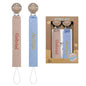 TYRY.HU Personalized Pacifier Clip with Name, Embroidery Ribbon Pacifier Holder for Baby Girls and Boys, Neutral Pacifier Leash Universally Fit All Pacifiers, 2 Pack Baby Gift(Khaki, Blue)