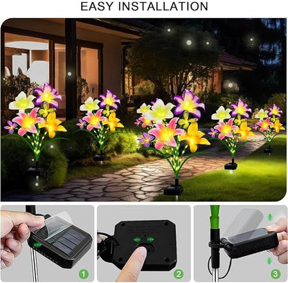 Solar Garden Lights 2 Pack with 8 lilies Outdoor Decorative flower Lights for Garden, Gift for family and Friends, IP65 Waterproof flower Solar Outdoor Stake Light for Yard Patio Lawn Pathway
