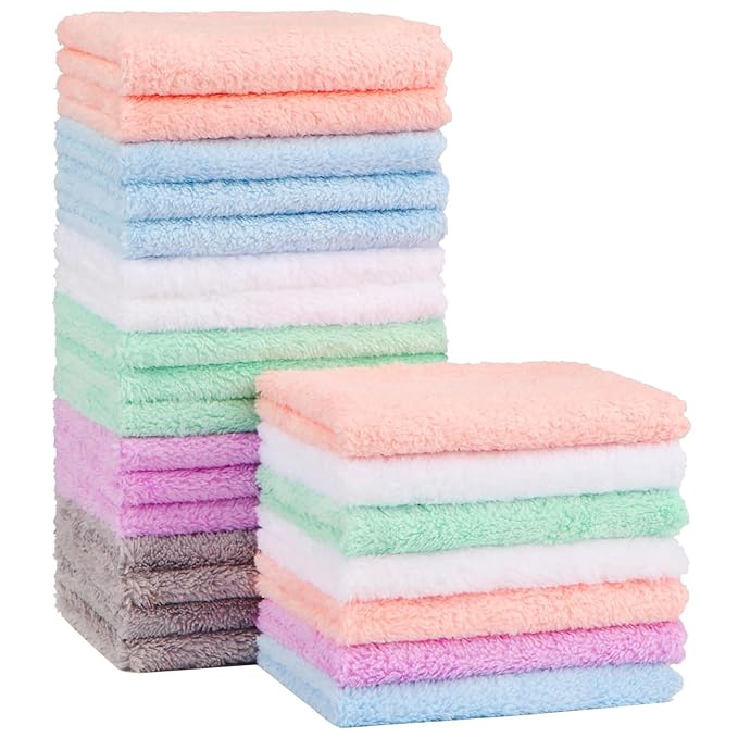 Orighty Baby Washcloths 24-Pack(7''x9''), Microfiber Coral Fleece Baby Towels, Super Soft and Absorbent Wash Cloths for Newborns, Infants and Toddlers, Gentle on Delicate Skin for Face Hands and Body