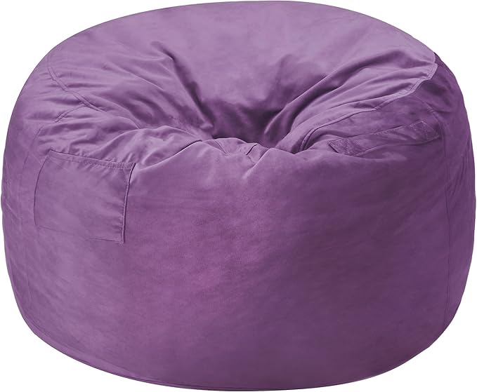 Homguava 4 FT Bean Bag Chair: 4' Bean Bags with Memory Foam Filled, Large Beanbag Chairs Soft Sofa with Dutch Velvet Cover-Purple